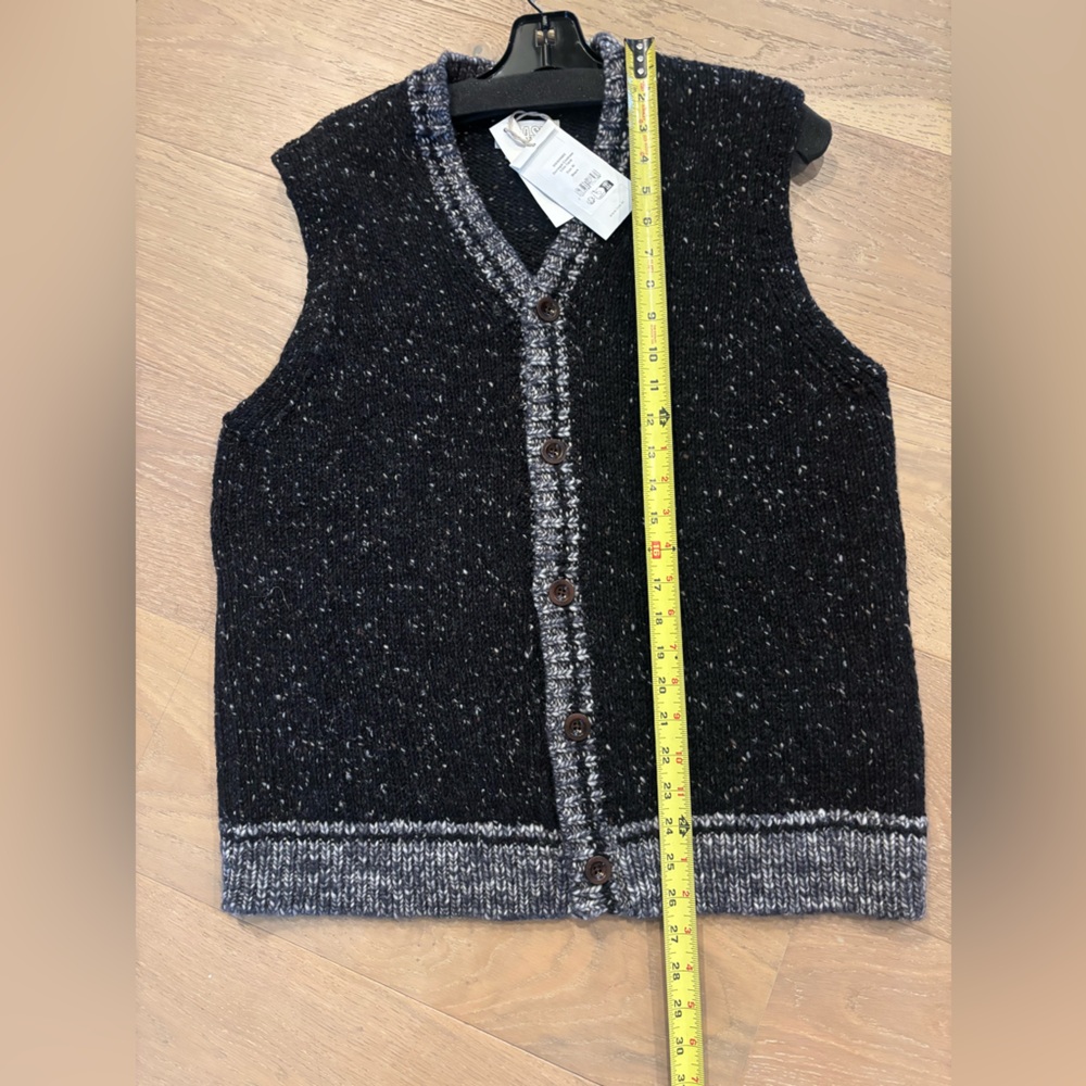 TOAST Donegal Wool Tank Top Vest Jumper Black Grey Marl Button Cardigan Med NWT - Picture 8 of 8